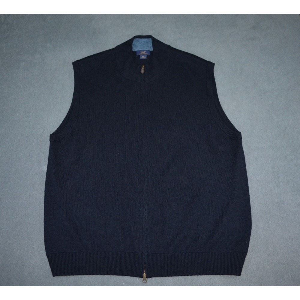 Brooks Brothers 100% Merino Wool Full Zip Sweater Vest Mens 2XL Navy Blue